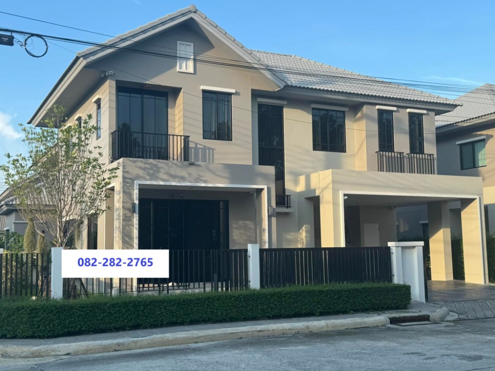 For SaleHouseBangna, Bearing, Lasalle : Corner house, garden front, 60 sq m, 4 bedrooms, 4 bathrooms, south side, 2-storey detached house, Chuenchuen Prime Village, Bangna, Km 29