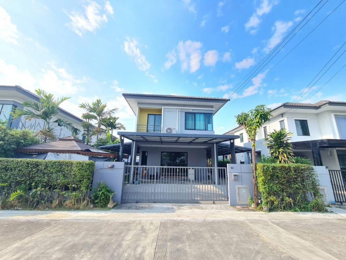 For RentHouseSamut Prakan,Samrong : 2-storey detached house for rent, Delight Bangna-Srinakarin Village, Nam Daeng Road, fully furnished, ready to move in