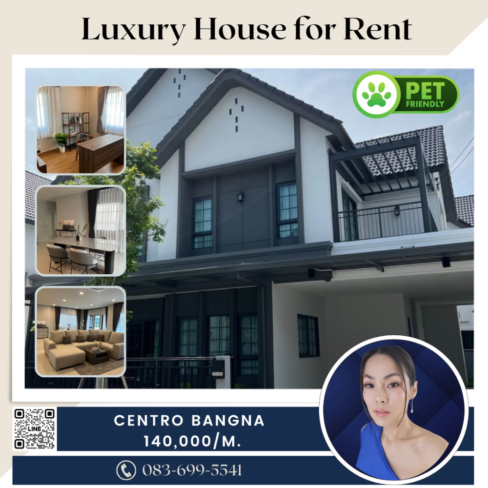 For RentHouseBangna, Bearing, Lasalle : Luxury Single-Detached Home for Rent at Centro Bangna / Pet friendly, Perfect for families with children attending international schools!