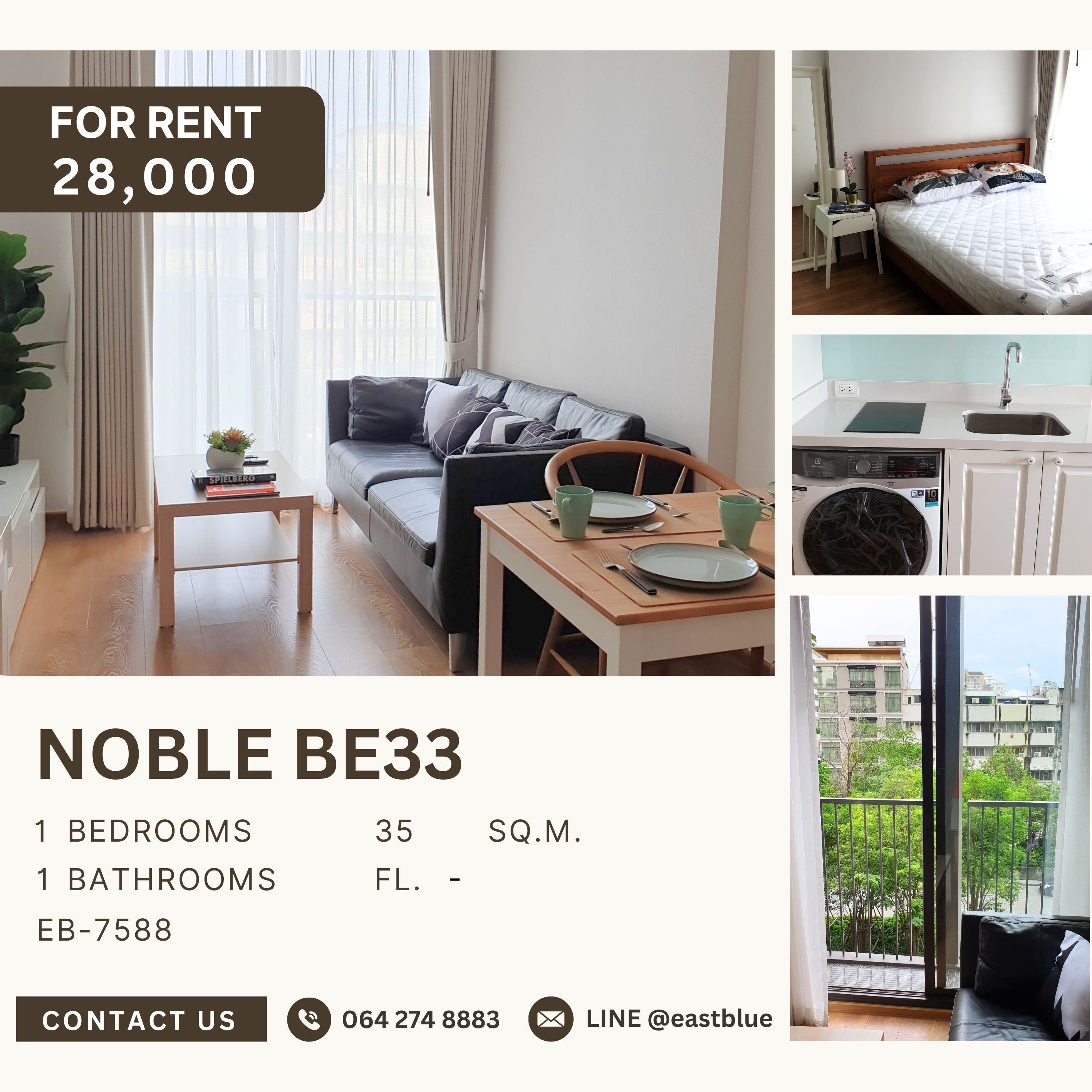 ให้เช่าคอนโดสุขุมวิท อโศก ทองหล่อ : Noble BE33, 1 bed, 28000 per month