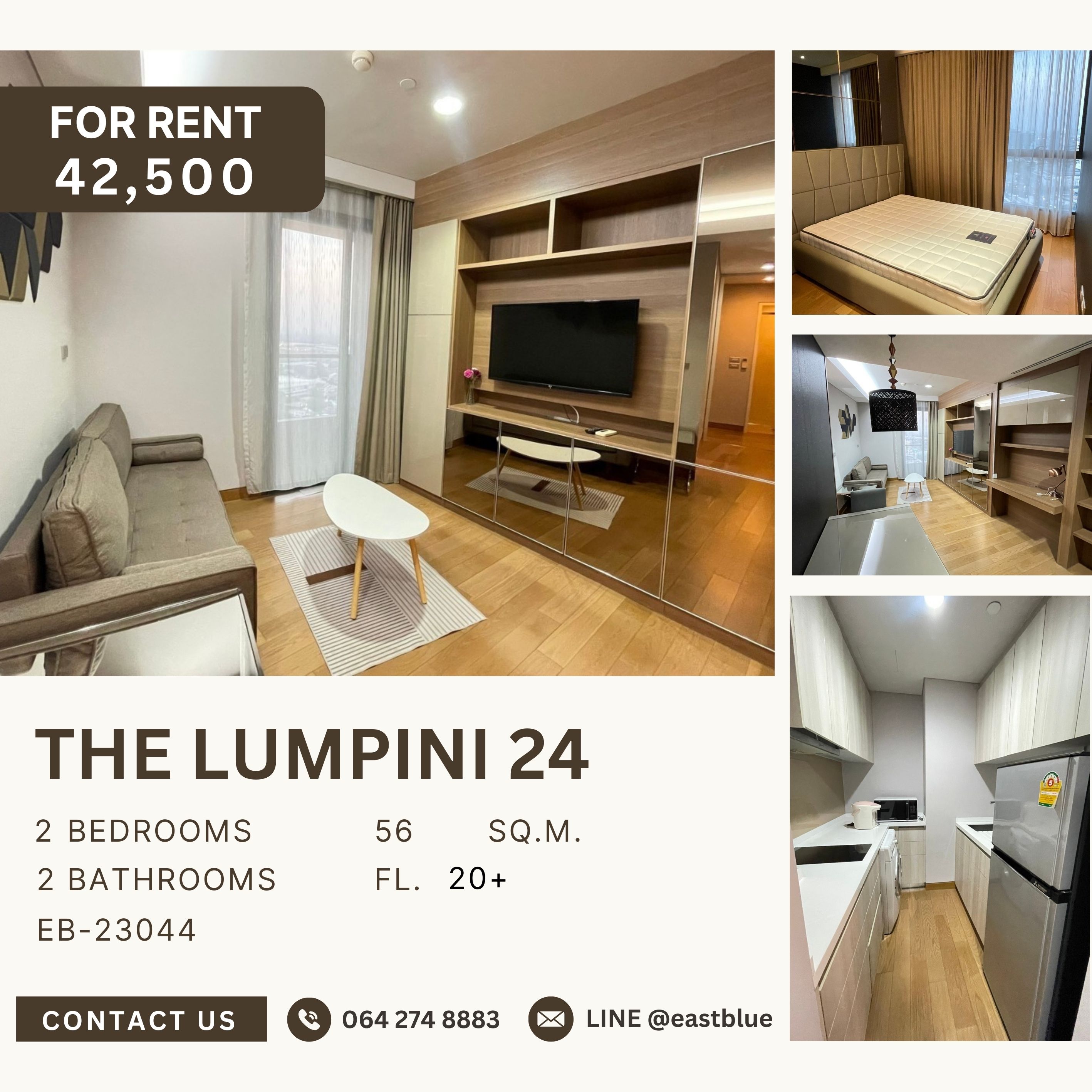 For RentCondoSukhumvit, Asoke, Thonglor : The Lumpini 24, 2 bed, 42500 per month