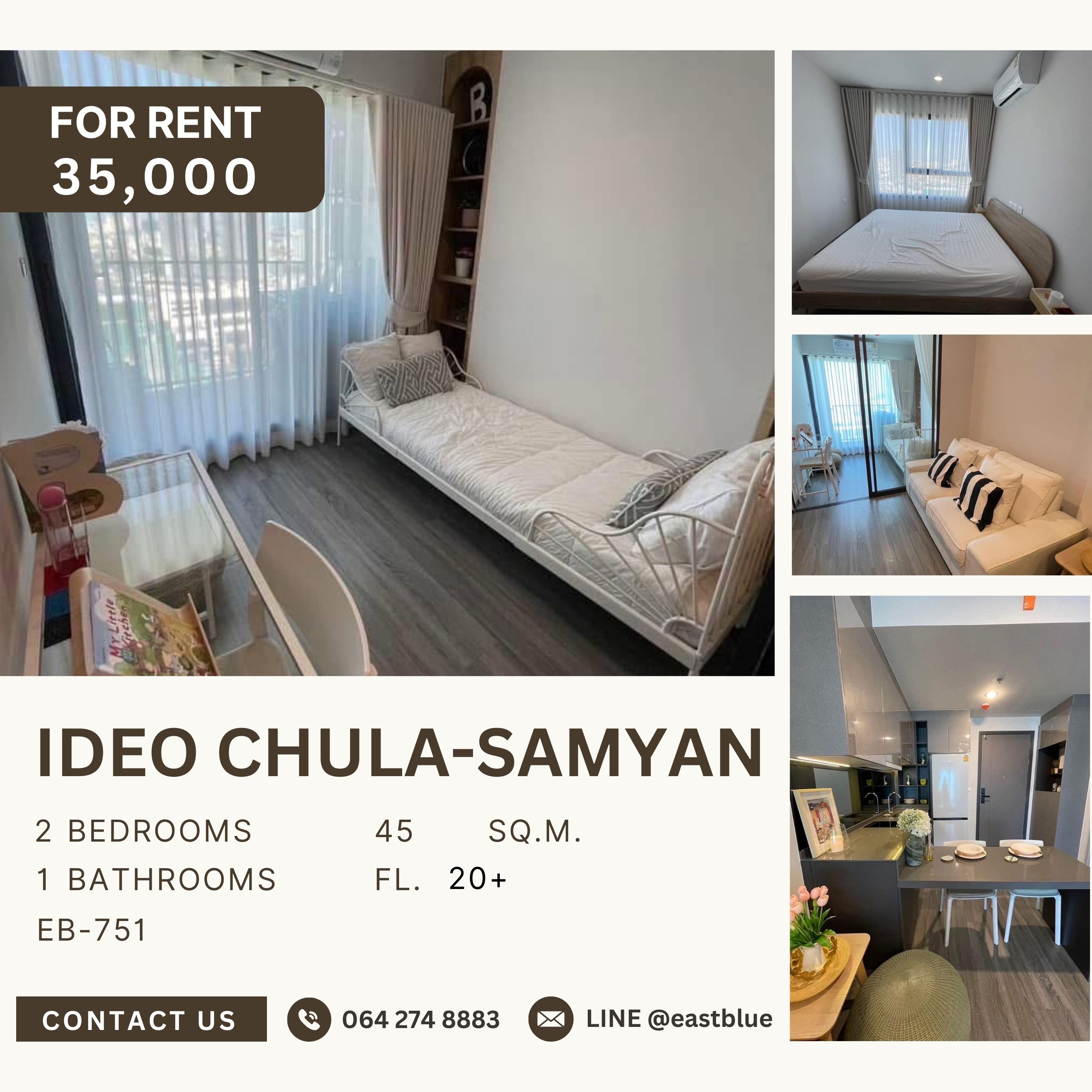 For RentCondoSiam Paragon ,Chulalongkorn,Samyan : IDEO Chula-Samyan, 2 bed, 35000 per month