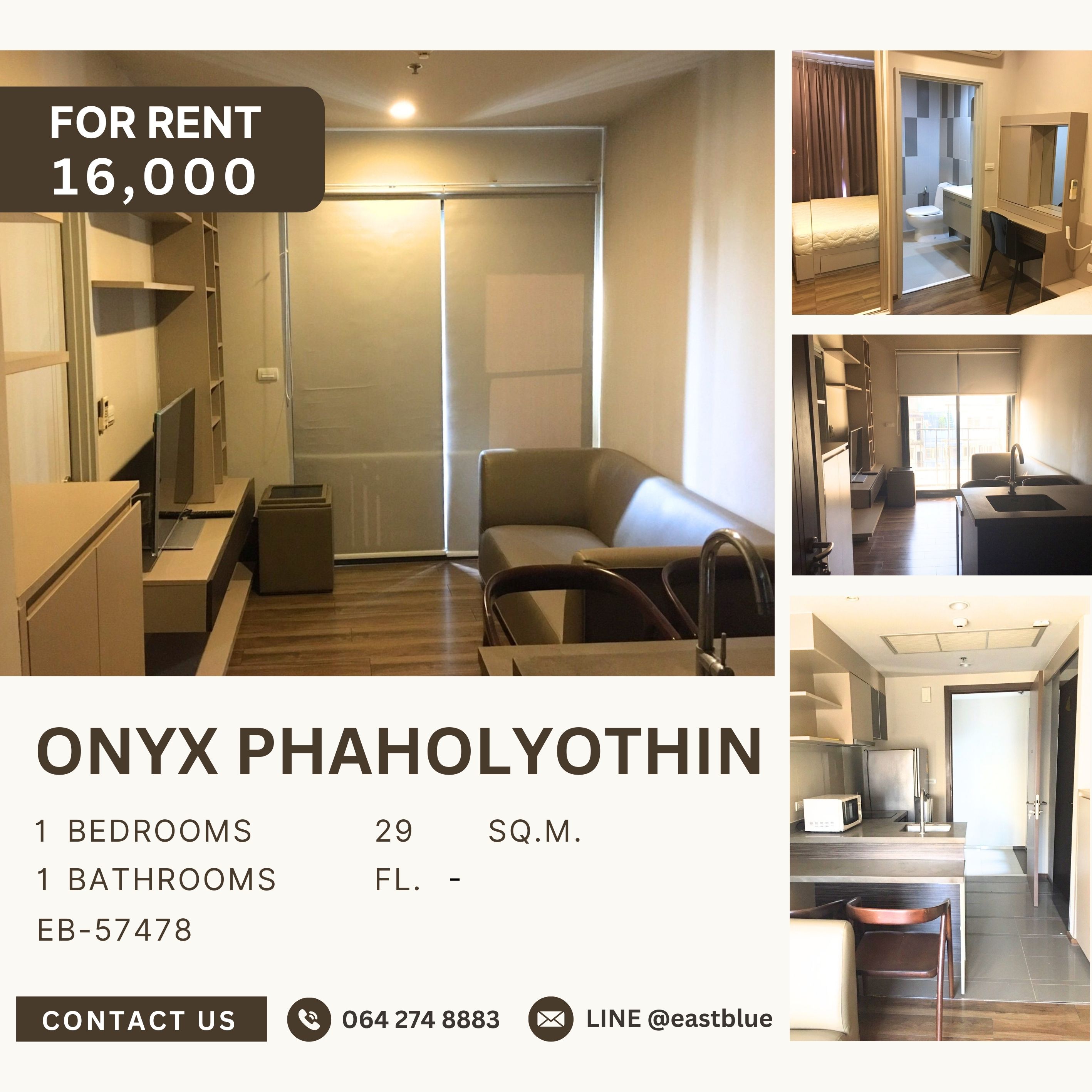 ให้เช่าคอนโดสะพานควาย จตุจักร : ONYX Phaholyothin, 1 bed, 16000 per month