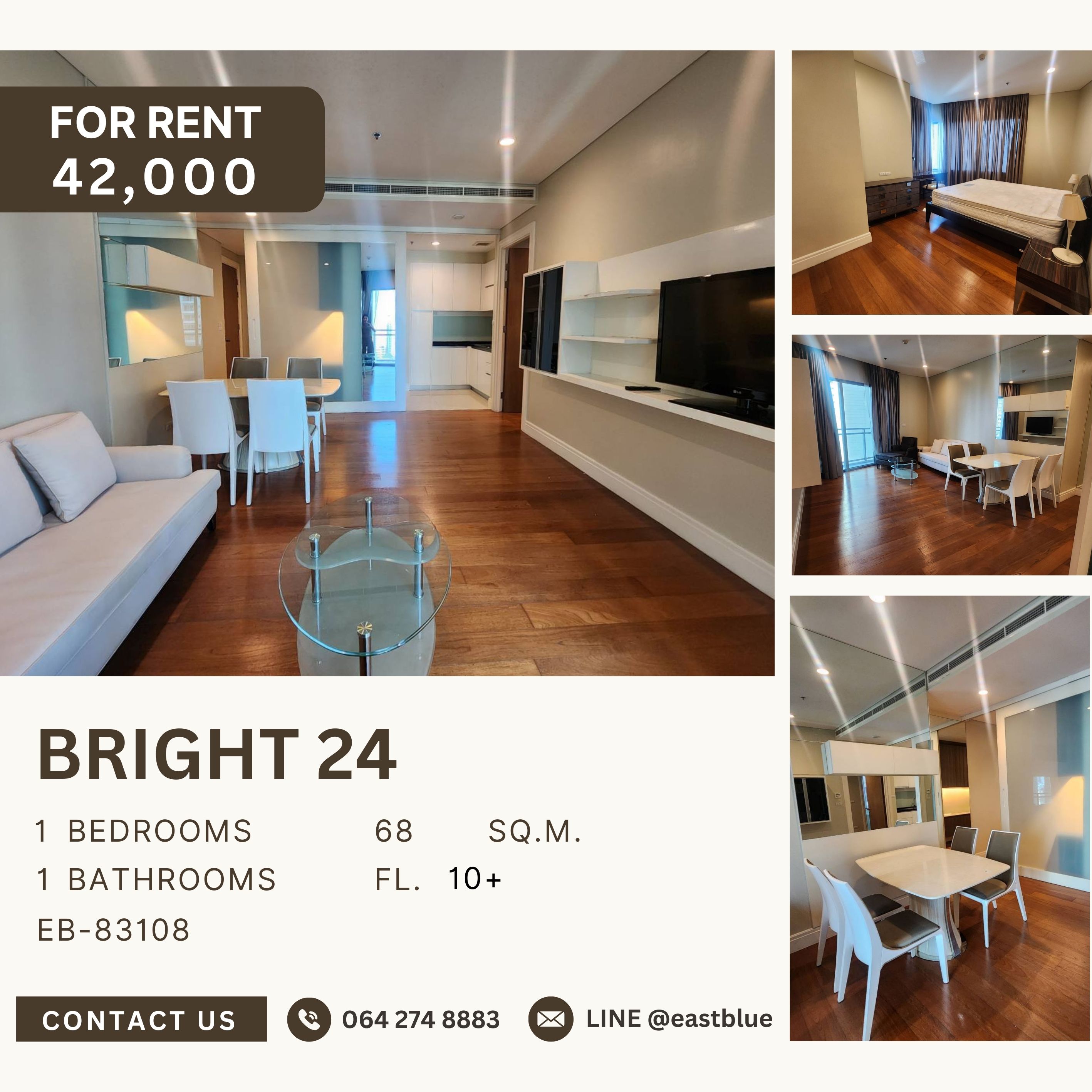 ให้เช่าคอนโดสุขุมวิท อโศก ทองหล่อ : Bright 24, 1 bed, 42000 per month