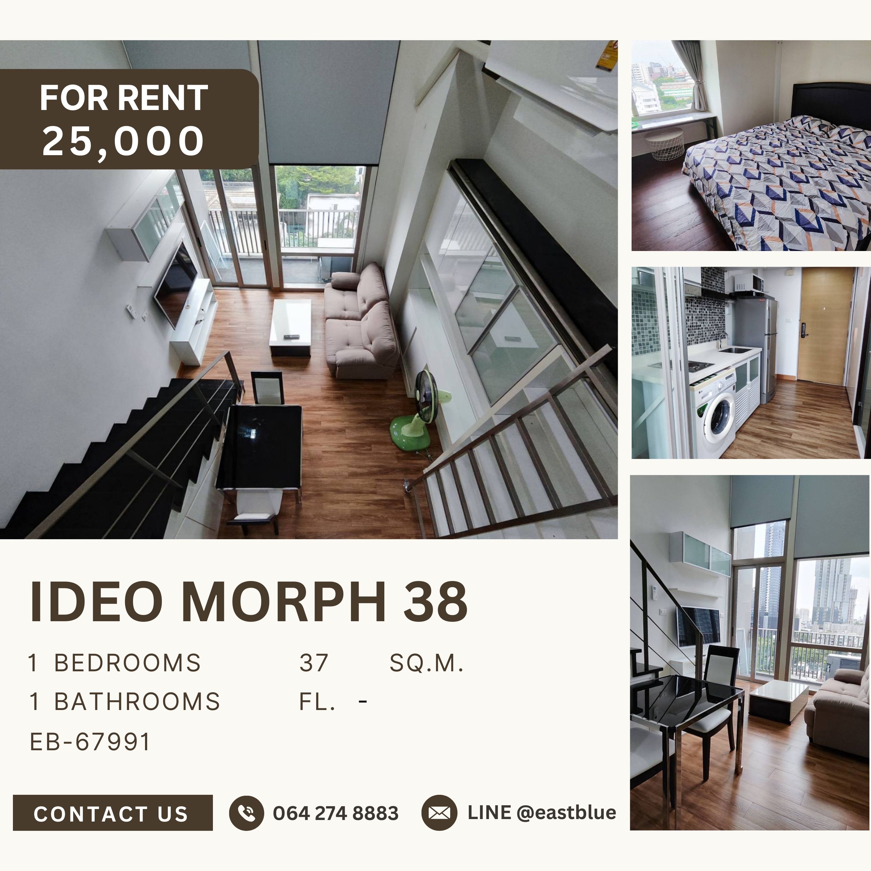 ให้เช่าคอนโดสุขุมวิท อโศก ทองหล่อ : Ideo Morph 38, 1 bed, 25000 per month