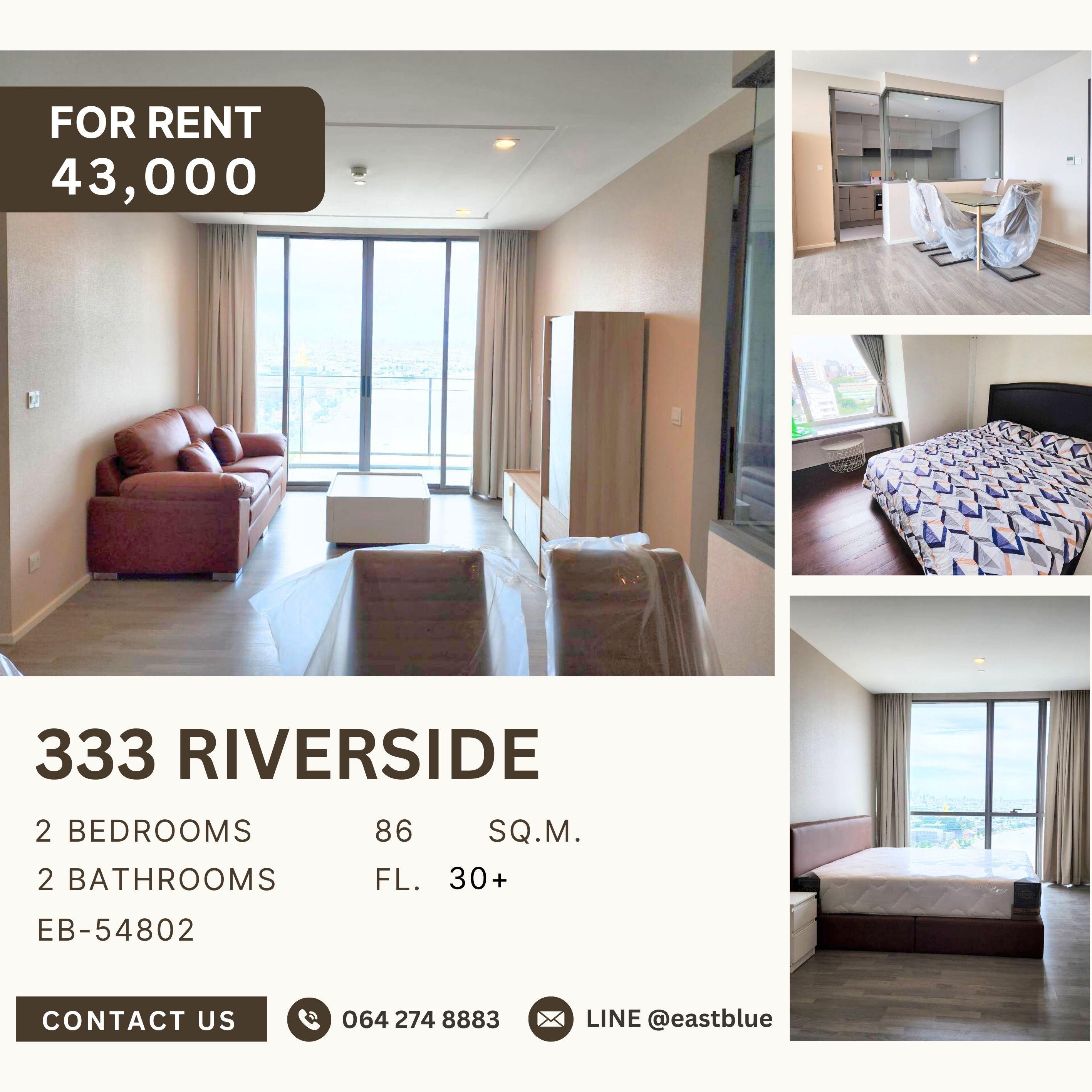 For RentCondoBang Sue, Wong Sawang, Tao Pun : 333 Riverside, 2 bed, 43000 per month