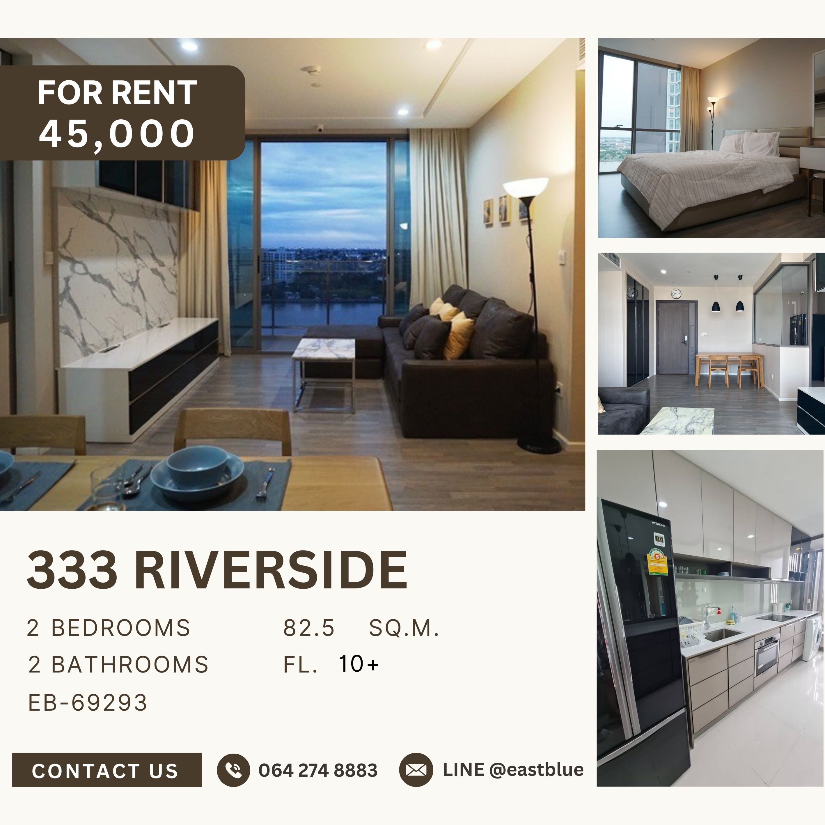 For RentCondoBang Sue, Wong Sawang, Tao Pun : 333 Riverside, 2 bed, 45000 per month