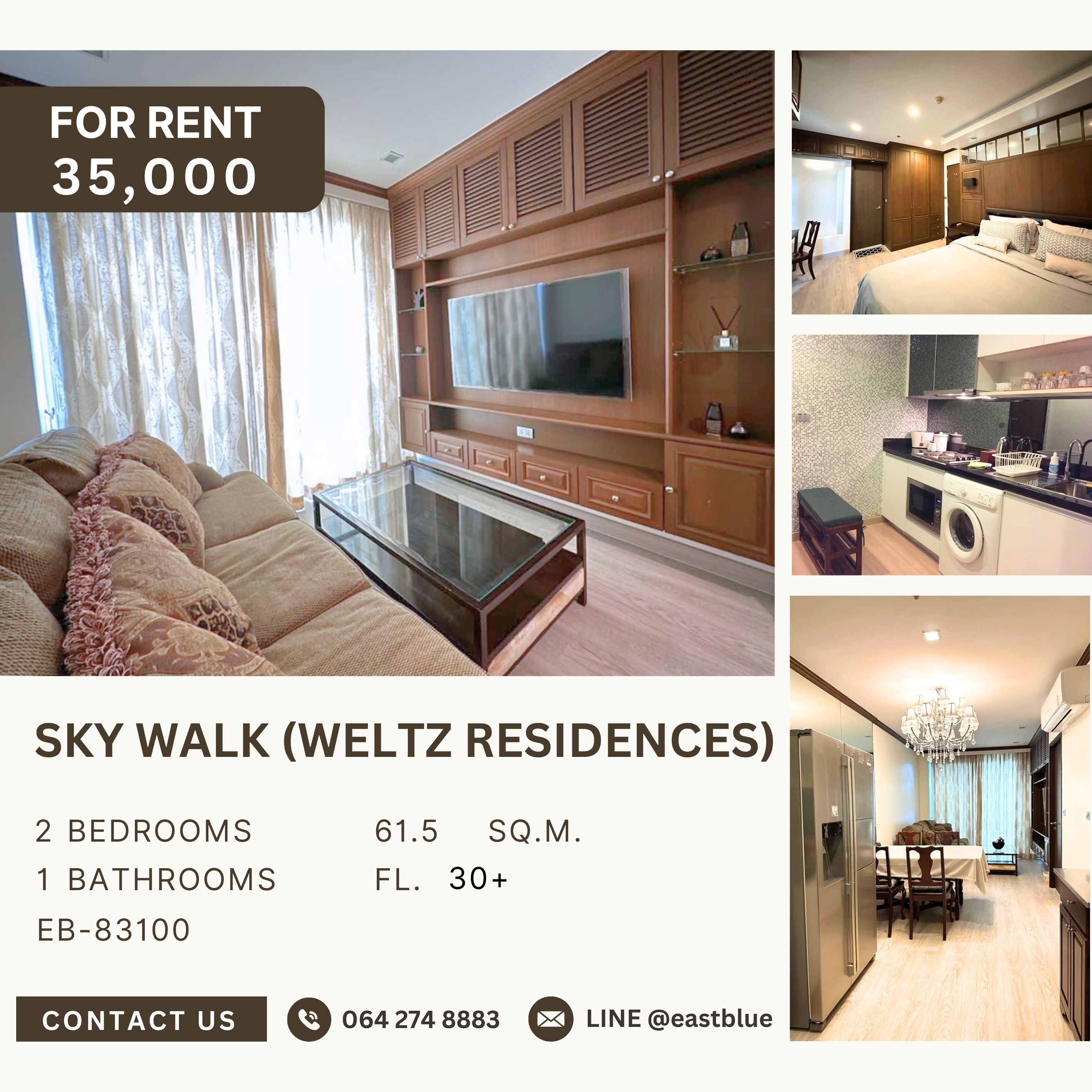 ให้เช่าคอนโดปทุมธานี รังสิต ธรรมศาสตร์ : Sky Walk (Weltz Residences), 2 bed, 35000 per month