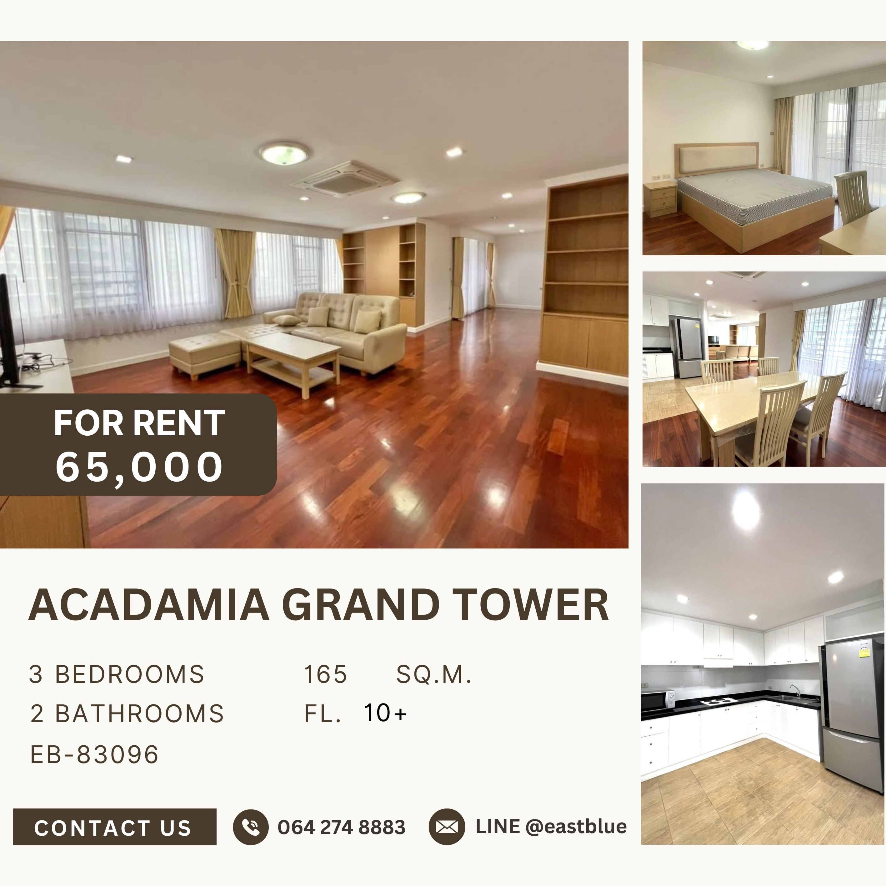 ให้เช่าคอนโดสุขุมวิท อโศก ทองหล่อ : Acadamia Grand Tower, 3 bed, 65000 per month