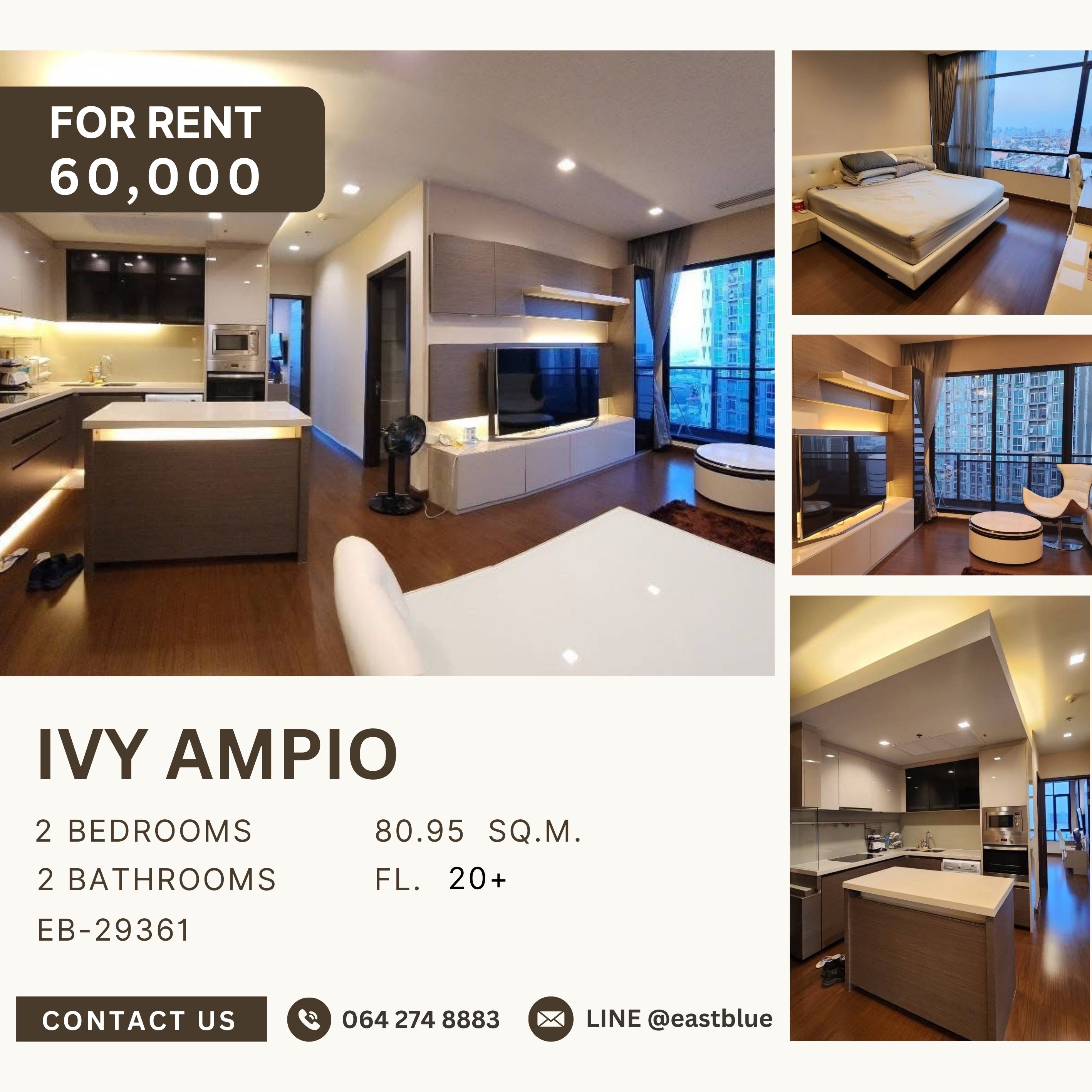 ให้เช่าคอนโดรัชดา ห้วยขวาง : Ivy Ampio, 2 bed, 60000 per month