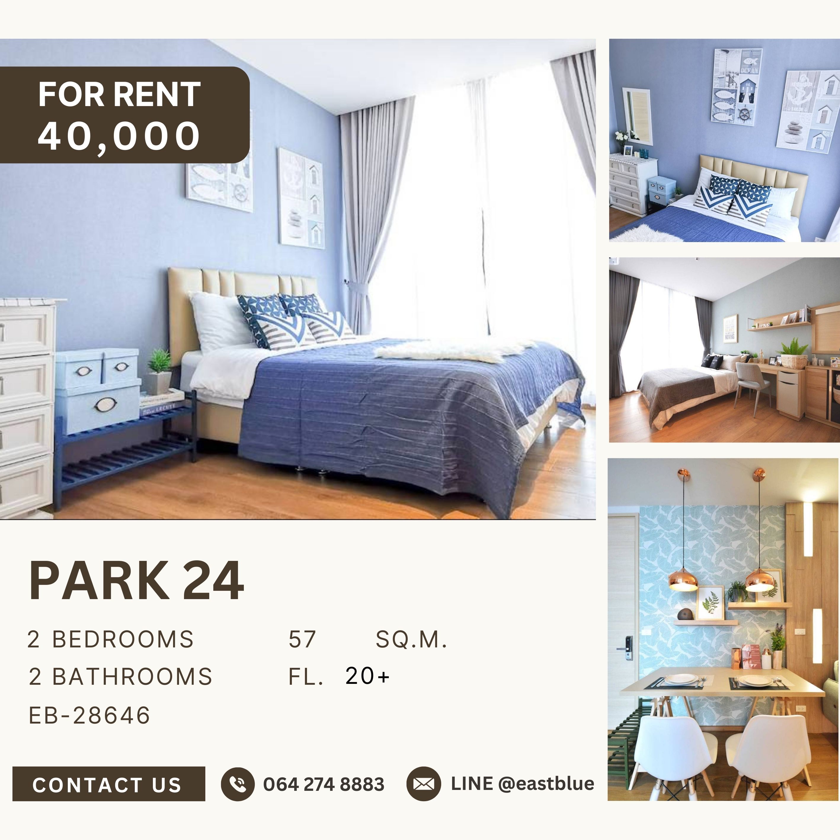 ให้เช่าคอนโดสุขุมวิท อโศก ทองหล่อ : Park 24, 2 bed, 40000 per month