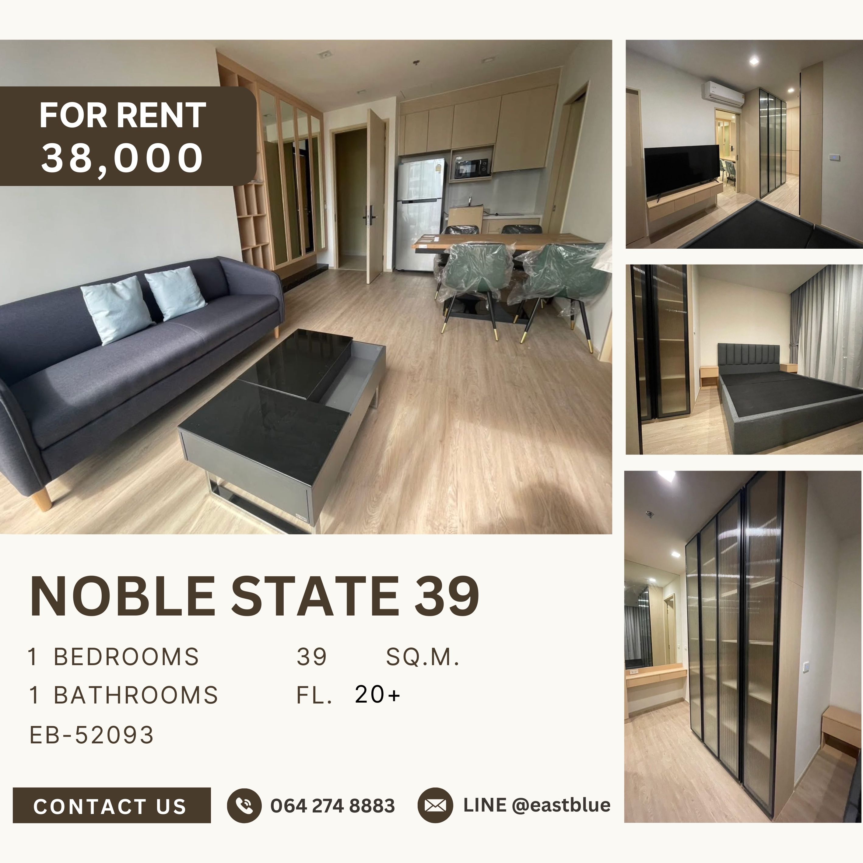 ให้เช่าคอนโดสุขุมวิท อโศก ทองหล่อ : NOBLE STATE 39, 1 bed, 38000 per month