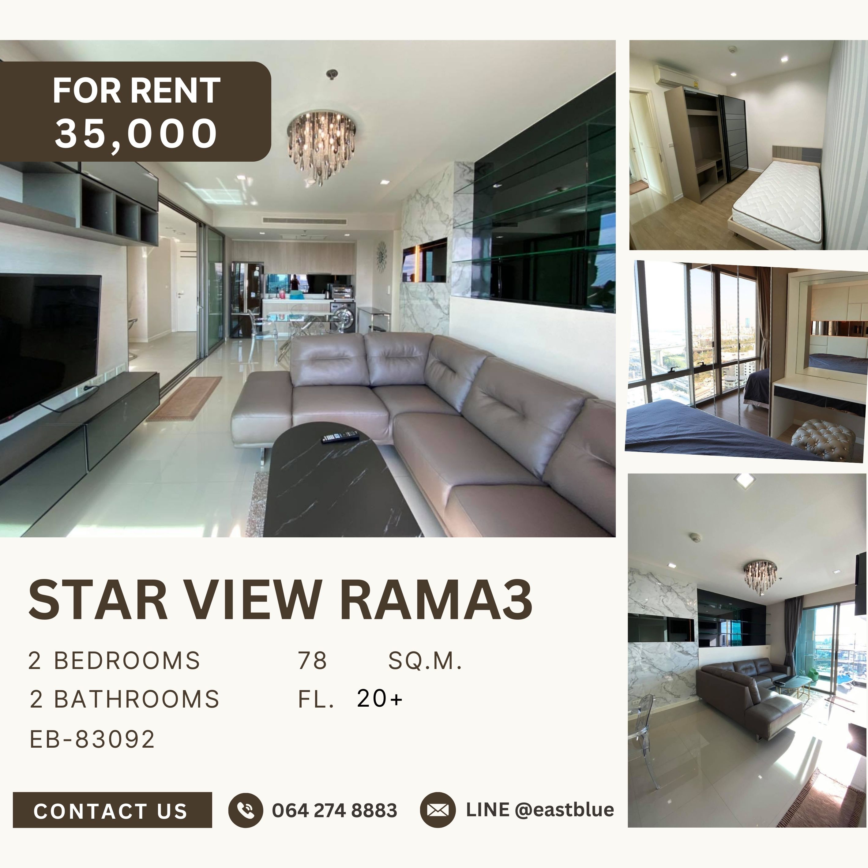 For RentCondoRama3 (Riverside),Satupadit : Star View Rama3, 2 bed, 35000 per month