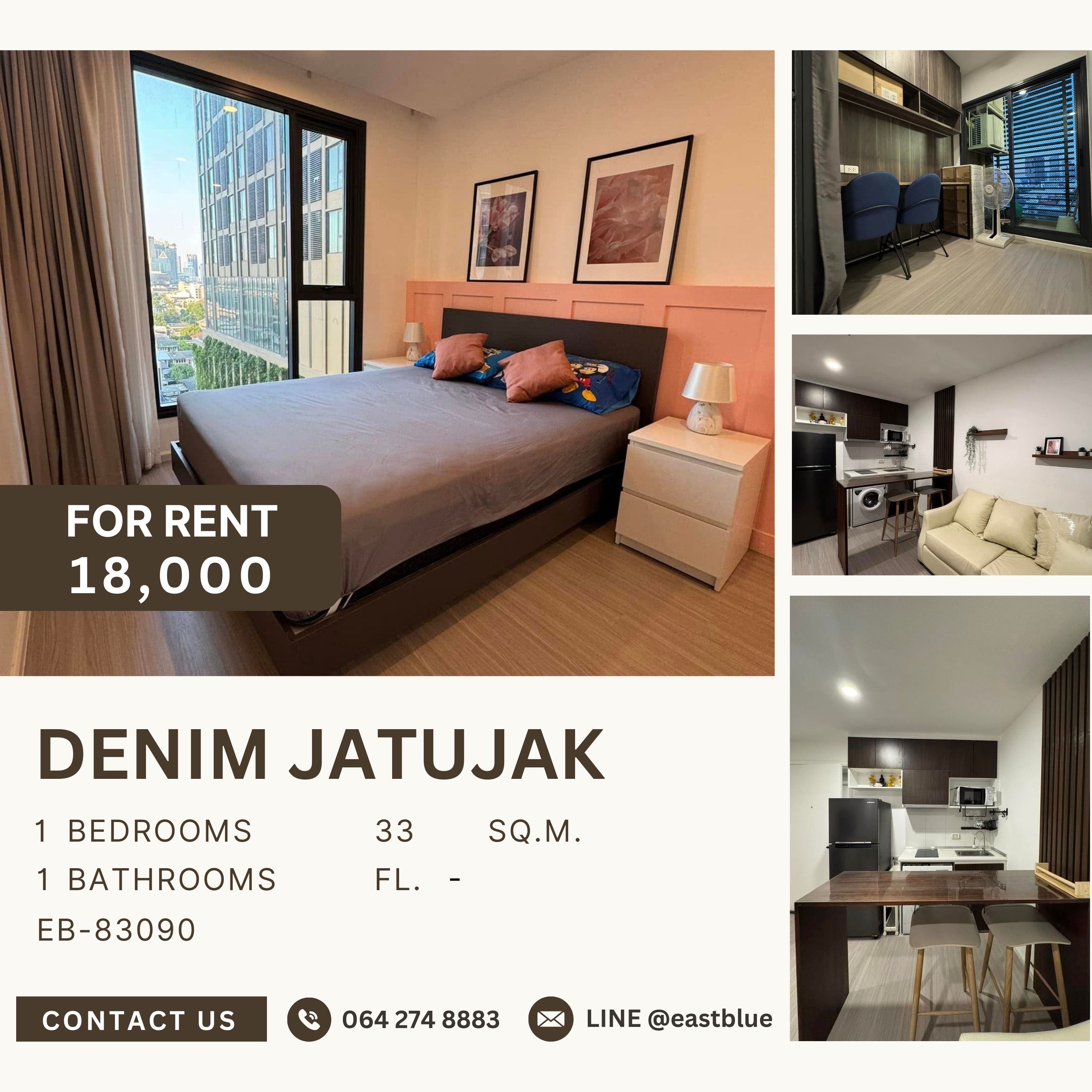 For RentCondoSapankwai,Jatujak : Denim Jatujak, 1 bed, 18000 per month