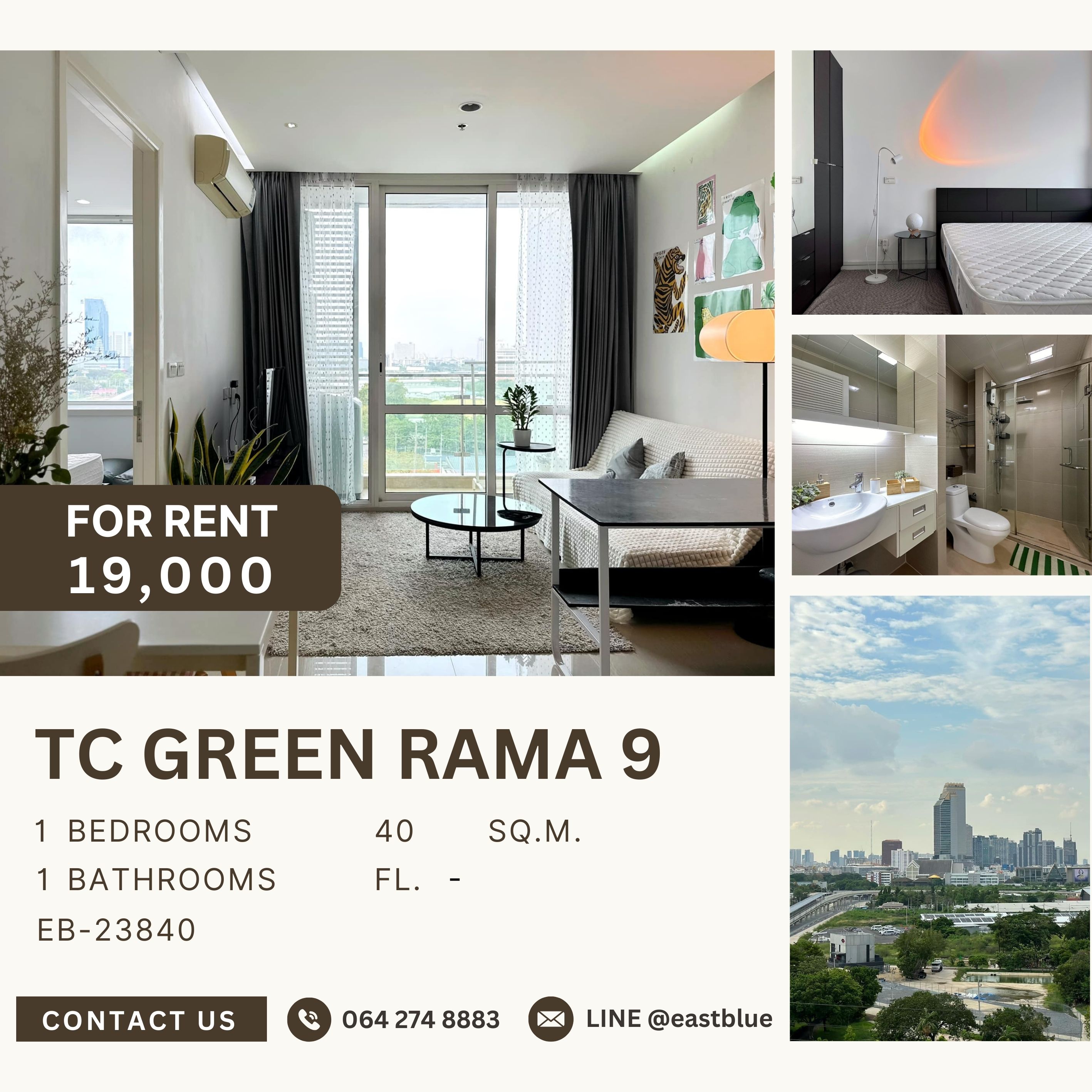 For RentCondoRama9, Petchburi, RCA : TC Green Rama 9, 1 bed, 19000 per month