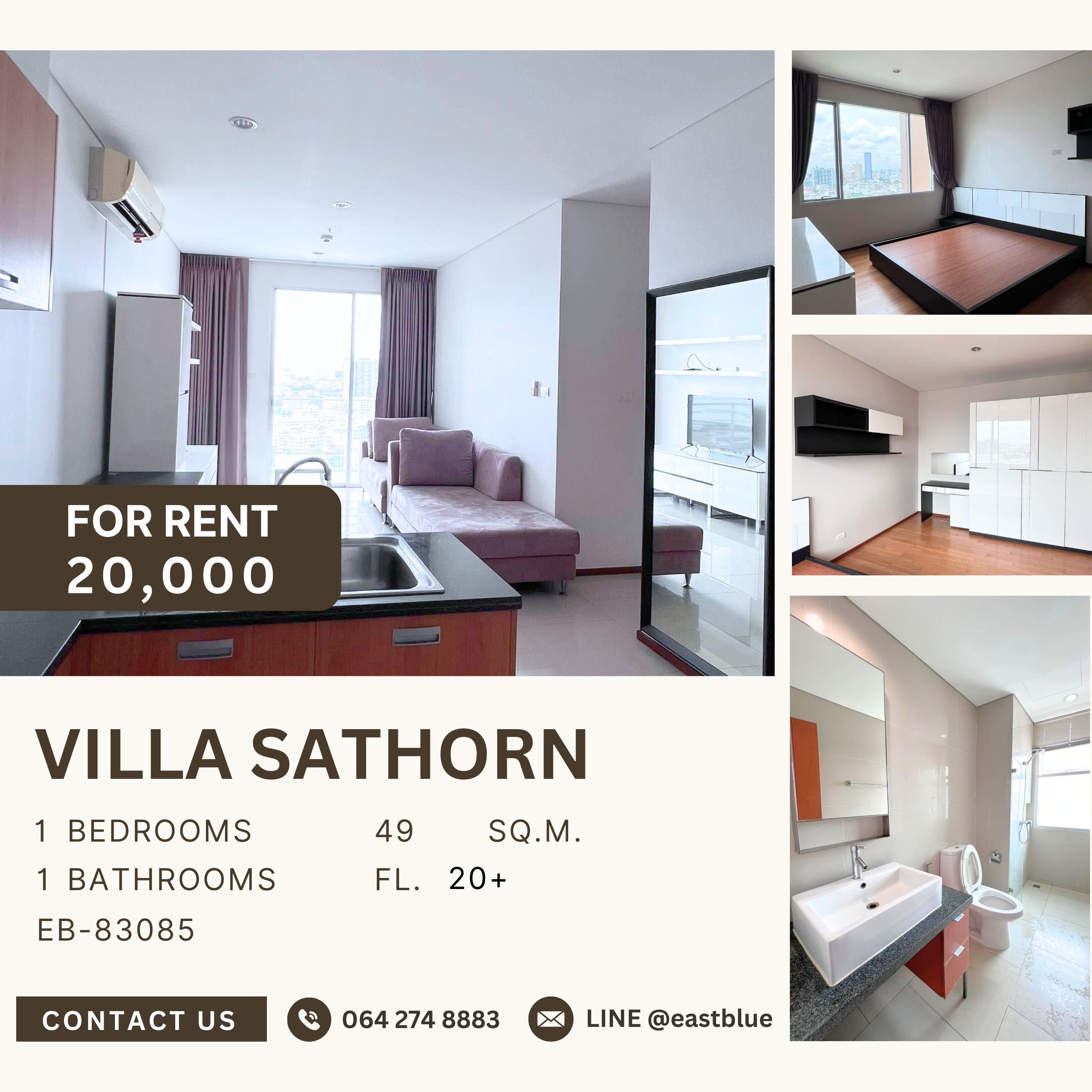 ให้เช่าคอนโดวงเวียนใหญ่ เจริญนคร : Villa Sathorn, 1 bed, 20000 per month