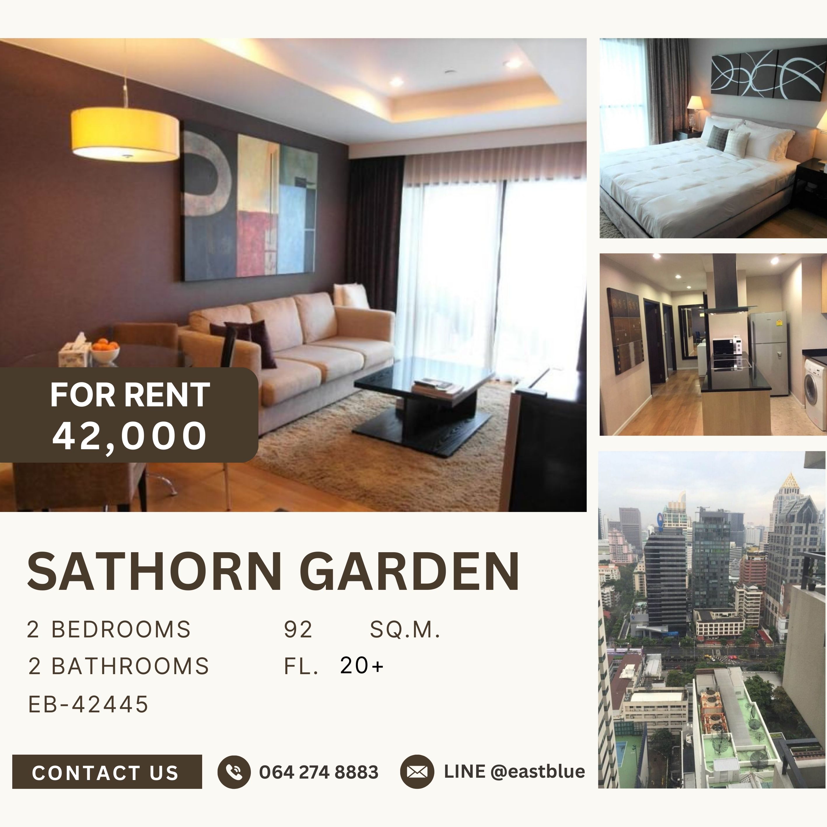 For RentCondoSathorn, Narathiwat : Sathorn Garden, 2 bed, 42000 per month