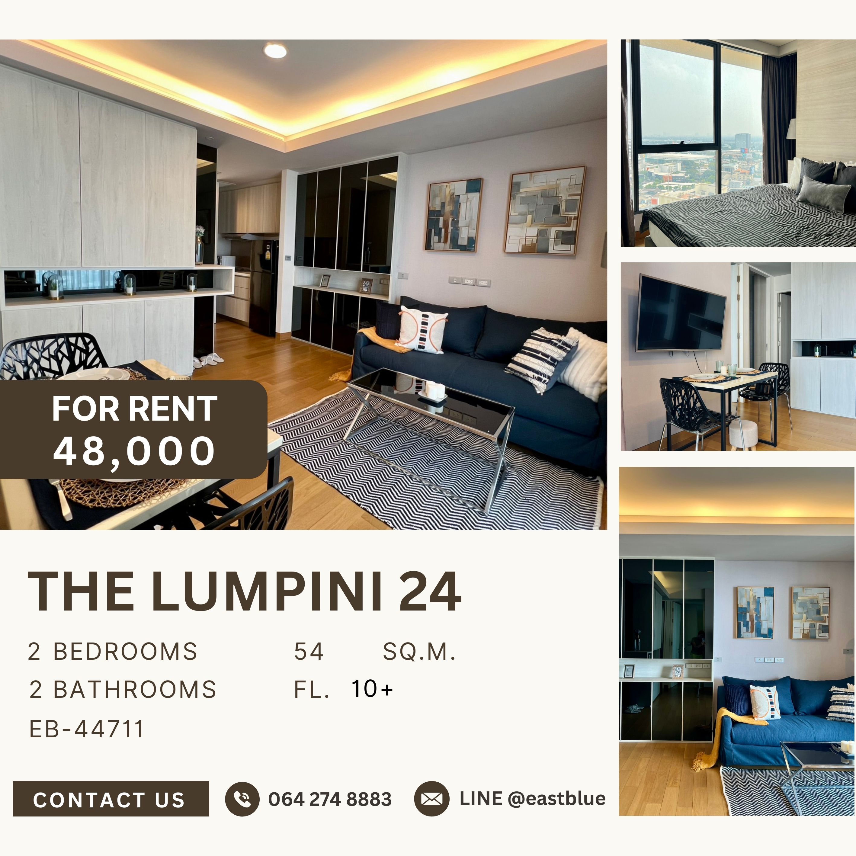 ให้เช่าคอนโดสุขุมวิท อโศก ทองหล่อ : The Lumpini 24, 2 bed, 48000 per month