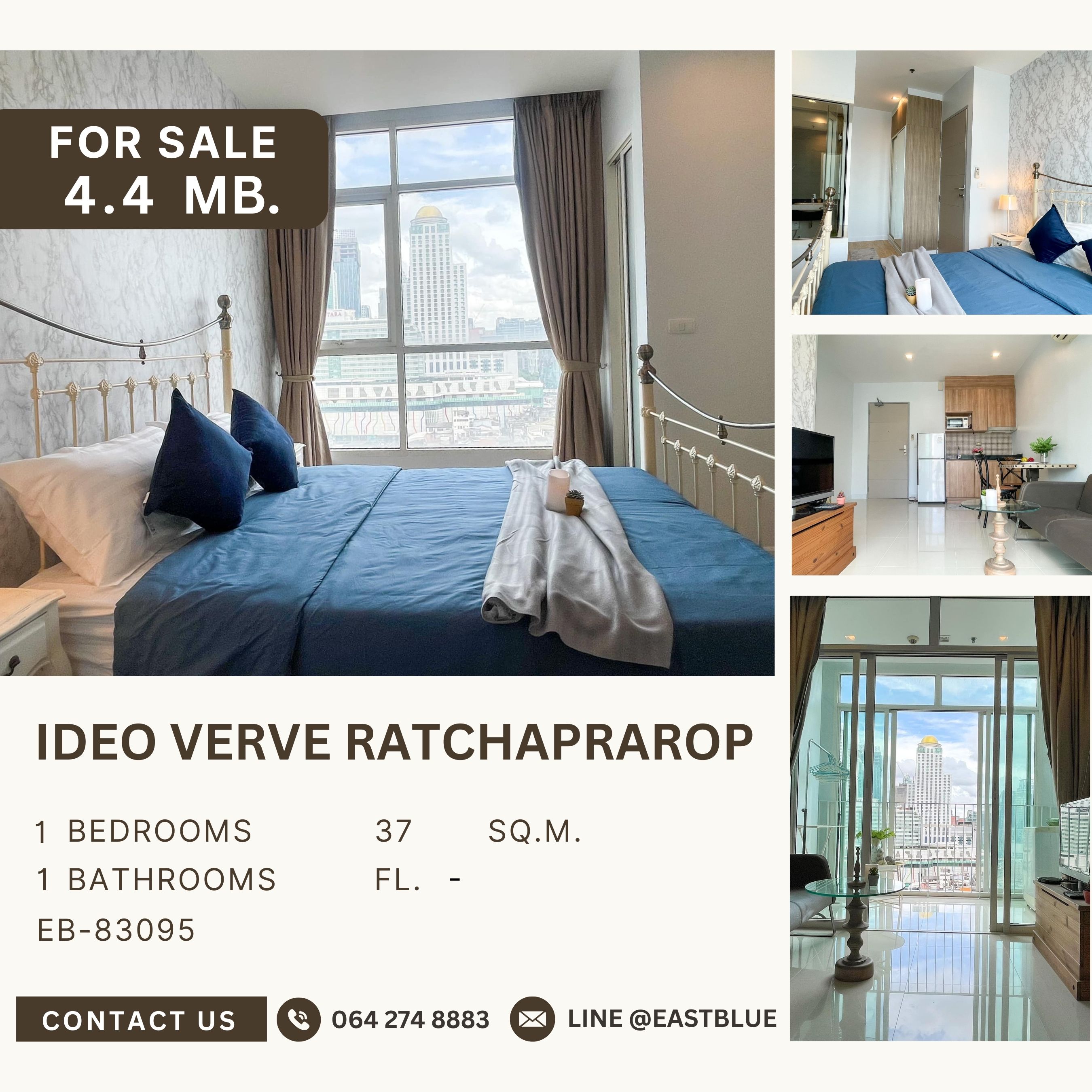 For SaleCondoRatchathewi,Phayathai : Ideo Verve Ratchaprarop ขายพร้อมผู้เช่า ชั้นสูงวิวเมือง ราคาดี เหมาะแก่การลงทุน