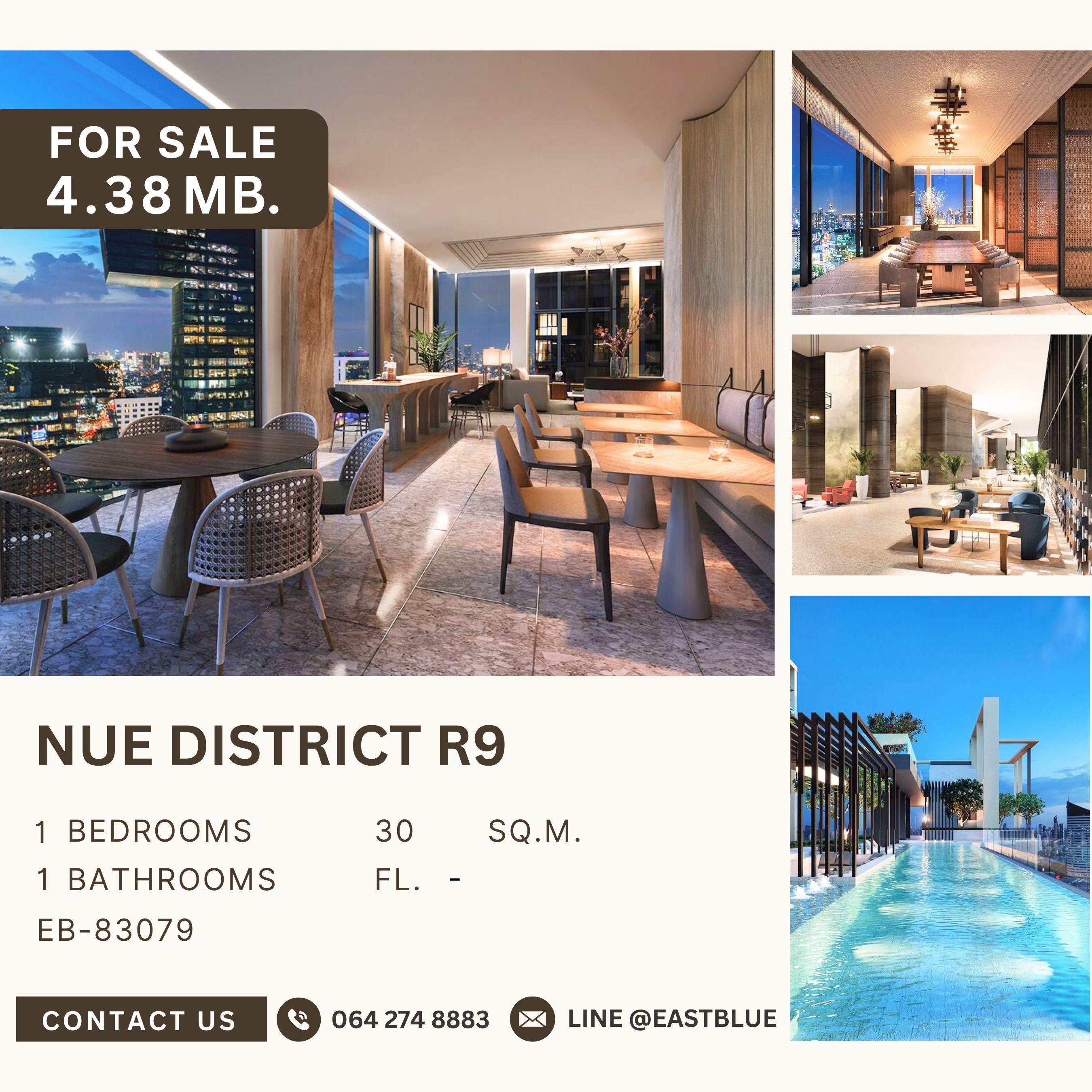 For SaleCondoRama9, Petchburi, RCA : Nue District R9 ราคาดีที่สุด Fully Furnished ชั้นสูง วิวไม่บล็อก ตำแหน่งดี 4.38 ลบ.