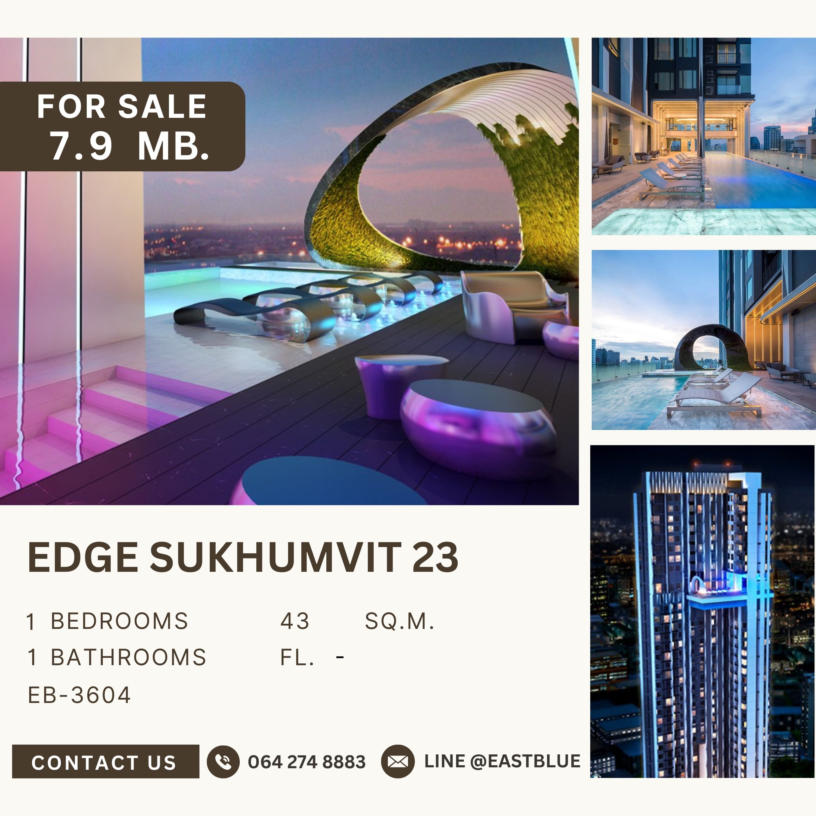 For SaleCondoSukhumvit, Asoke, Thonglor : EDGE SUKHUMVIT 23 is near BTS Asoke and MRT Sukhumvit. It is an interchange point. The location is considered one of the important CBD areas of Bangkok. There are complete facilities. Corner room, hard to find, good price, worth it.