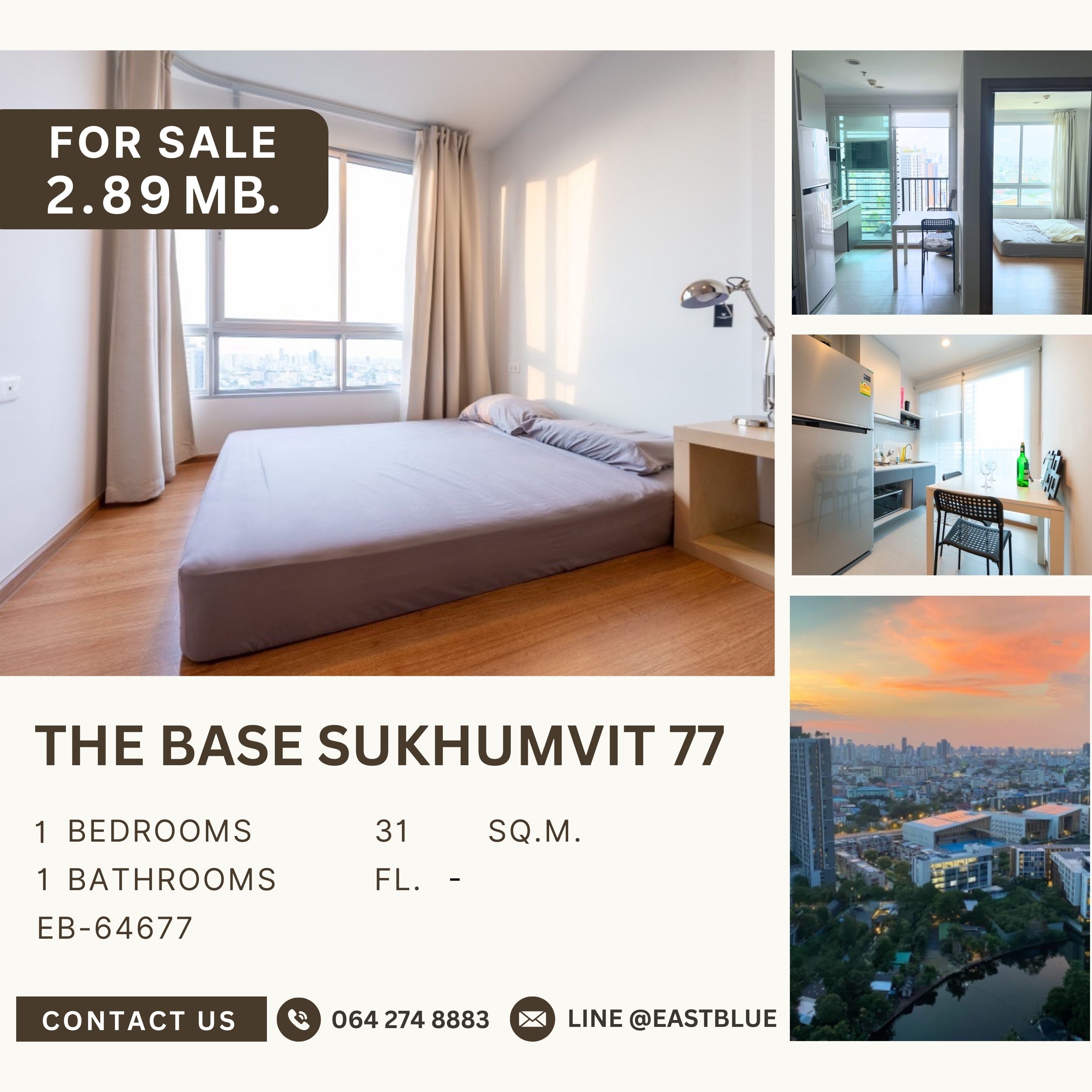 For SaleCondoOnnut, Udomsuk : The Base Sukhumvit 77 ชั้นสูง Good View วิวคลองพระโขนง วิวสวยมาก ห้องมุมนี้หายาก ราคาดี 2.89 MB.