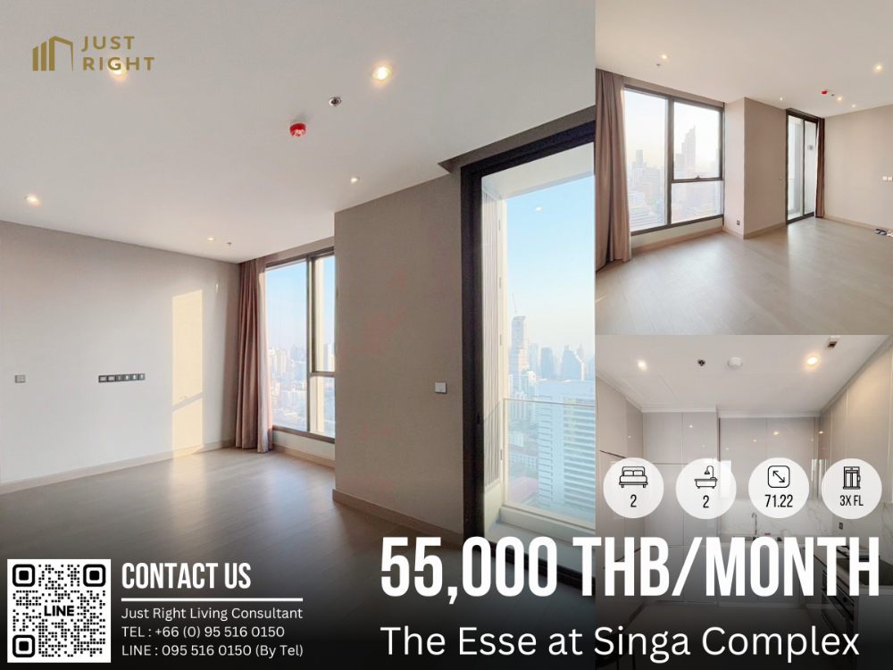 For RentCondoRama9, Petchburi, RCA : The Esse at Singha Complex 2 bedrooms 2 bathrooms 71.22 sq.m. 3x Floor, unfurnished High floor Special only 55,000/m 1 year contract