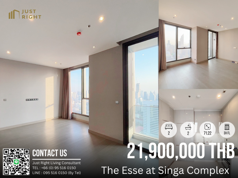 For SaleCondoRama9, Petchburi, RCA : For Sale, The Esse at Singha Complex, 2 Beds 2 Bath 71.22 Sqm. Floor 3x, unfurnished* Special price Only 21.90MB