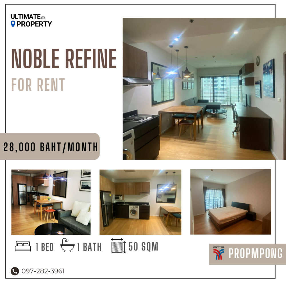 For RentCondoSukhumvit, Asoke, Thonglor : Ready to finish, further discount available, rent Noble Refine, beautiful room, reasonable price, 50 sq m.