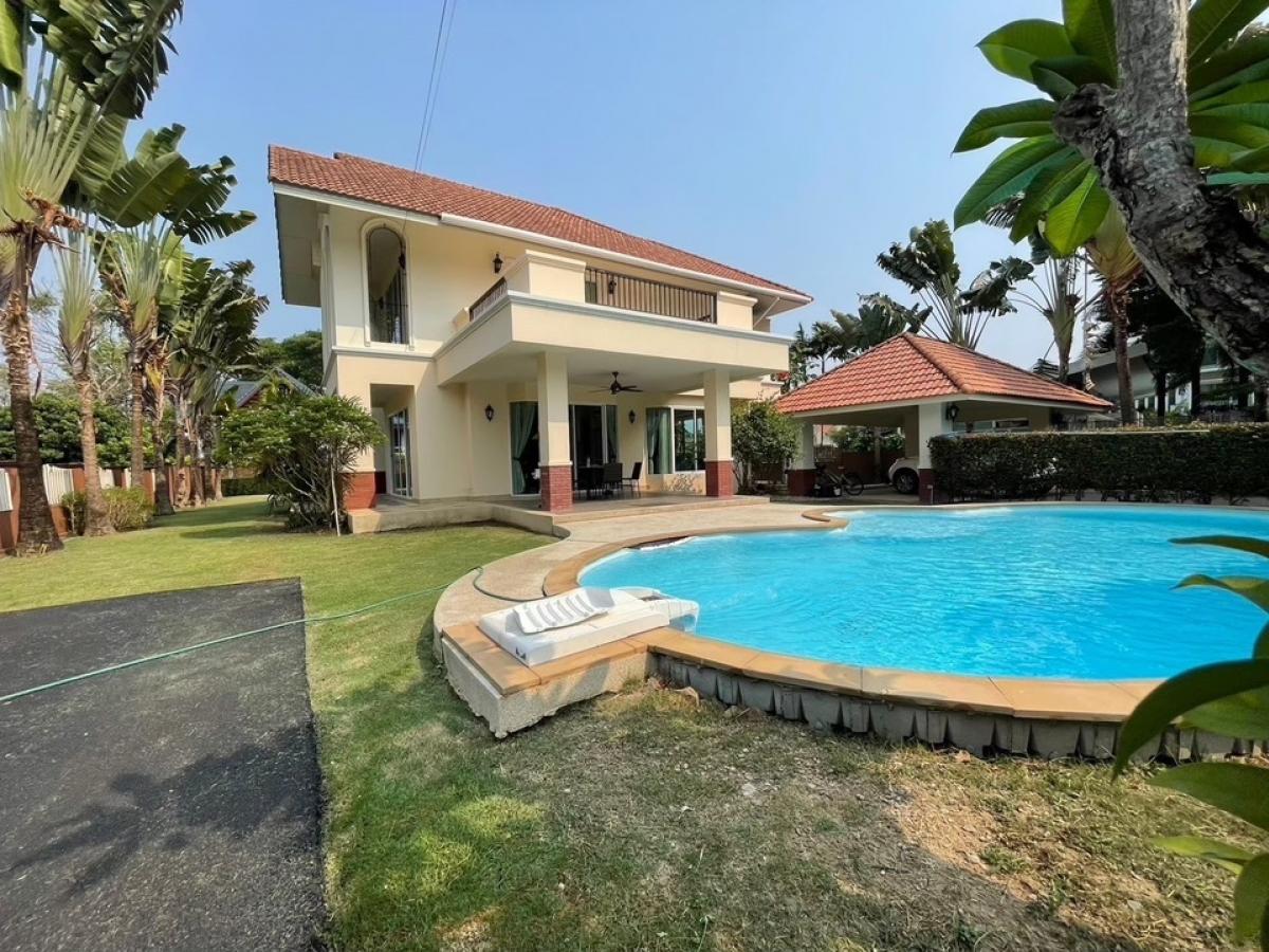 For RentHouseChiang Mai : Large pool villa for rent in the village, decorated in Lanna style, near Night Safari, 4 bedrooms, 6 bathrooms