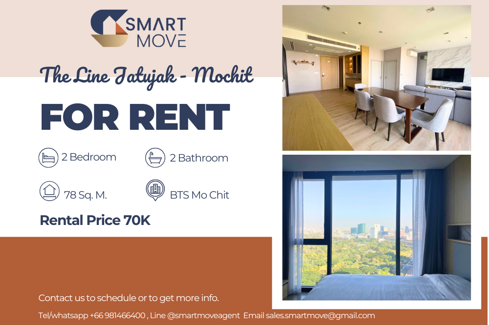 For RentCondoSapankwai,Jatujak : 🔥🔥FOR RENT !! 🔥🔥Code C20250100041..........The Line Jatujak - Mochit, 2 bedrooms, 2 bathrooms, high floor 31+, furnished, ready to move in📢📢