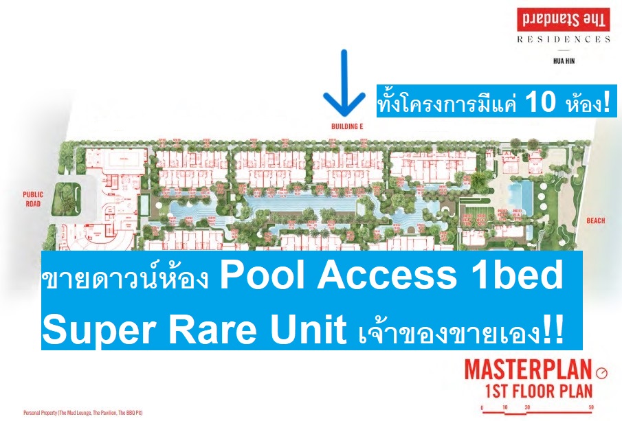 ขายดาวน์คอนโดหัวหิน ประจวบคีรีขันธ์ : ขายดาวน์ห้อง Pool Access 1ห้องนอน ตึก E ชั้น 1 เจ้าของขายเอง Super Rare Unit