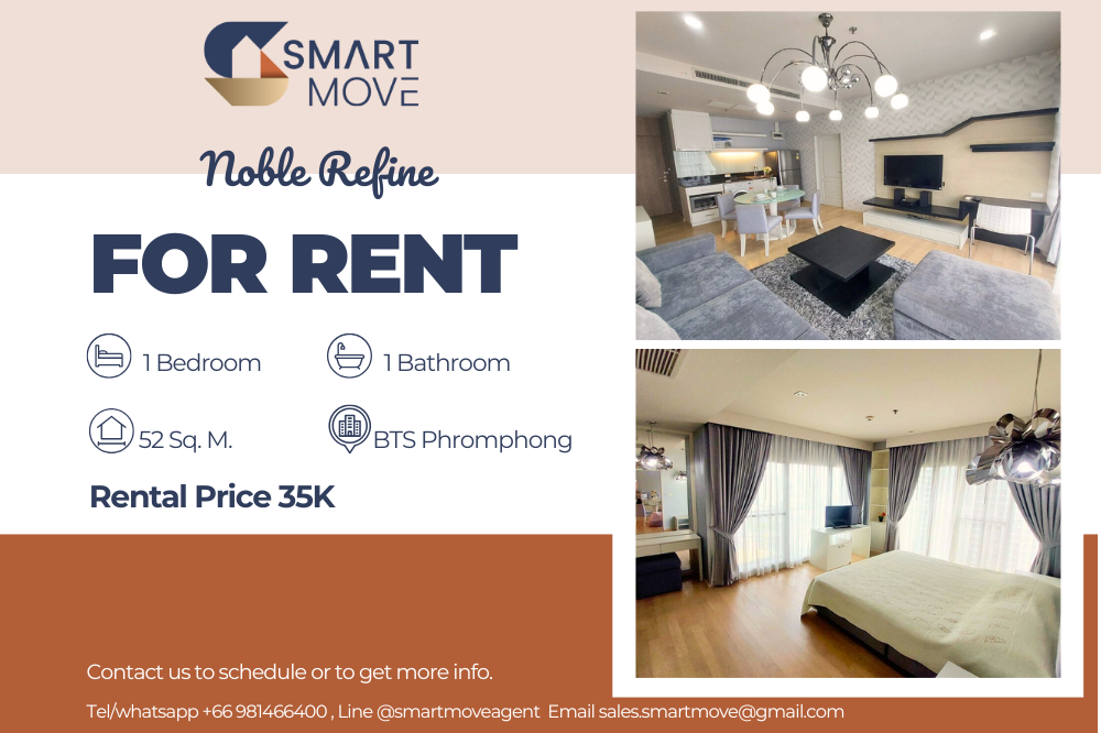 For RentCondoSukhumvit, Asoke, Thonglor : 🔥FOR RENT !!🔥 Code C20230101528..........Noble Refine, 1 bedroom, 1 bathroom, high floor 18+, furnished, ready to move in📣📣