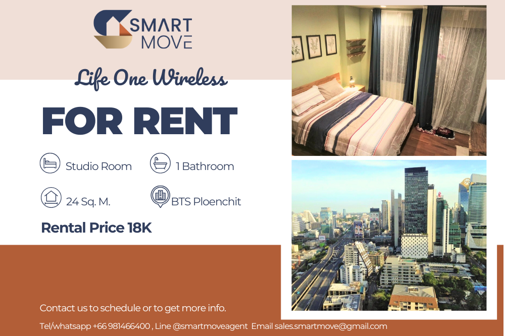 For RentCondoWitthayu, Chidlom, Langsuan, Ploenchit : 🔥FOR RENT !! 🔥Code C20250100043..........Life One Wireless, Studio room, 1 bathroom, high floor 32+, furnished, ready to move in📢📢