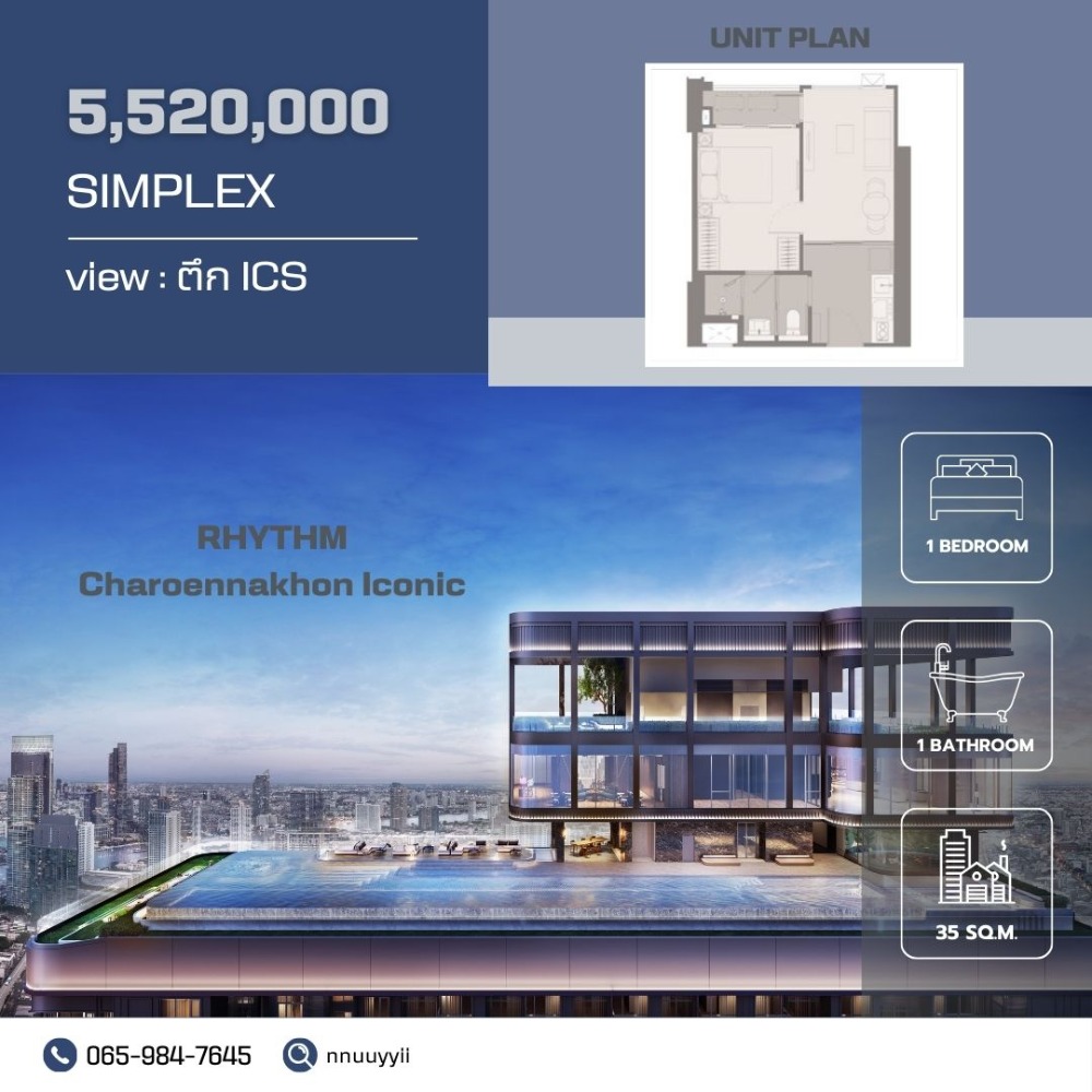 ขายคอนโดวงเวียนใหญ่ เจริญนคร : RHYTHM เจริญนคร ไอคอนิค ห้องทิศใต้ วิว ตึก ICS