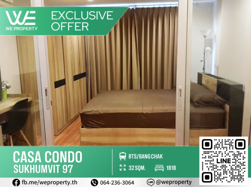 For SaleCondoOnnut, Udomsuk : Good view, beautiful corner room, complete furniture ⭐Casa Condo Sukhumvit 97 (Casa Condo Sukhumvit 97)