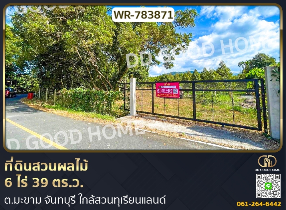 For SaleLandChanthaburi : Fruit orchard land, 6 rai 39 sq w, Makham Subdistrict, Chanthaburi, near Durian Land