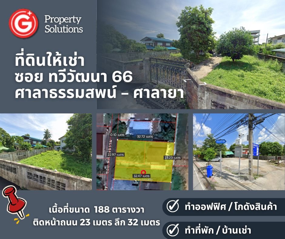 For RentLandPhutthamonthon, Salaya : Land for rent, Soi Thawi Watthana 66, Sala Thammasop Road (23 meters wide, 32 meters deep) *Can be rented separately*