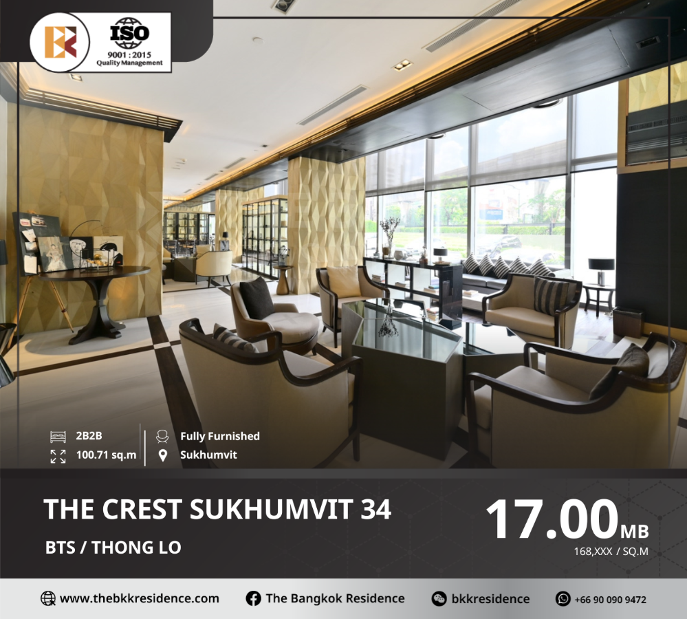 For SaleCondoSukhumvit, Asoke, Thonglor : The Crest Sukhumvit 34, Condo on Sukhumvit Road, Near BTS Thong Lo