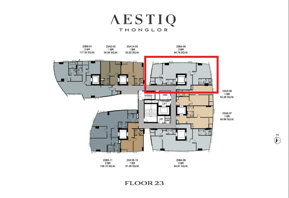 Sale DownCondoSukhumvit, Asoke, Thonglor : AESTIQ Thonglor 2-bed, width 94.78 sq.m., north side, only 28x,xxx baht/sq.m., high floor