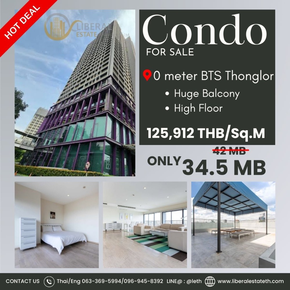 ขายคอนโดสุขุมวิท อโศก ทองหล่อ : LTHC11587OP- Super Good Deal !! 3 bedrooms Size 274 sqm. with huge terrace under market price ONLY 34.5 MB (125912 THB/Sqm)