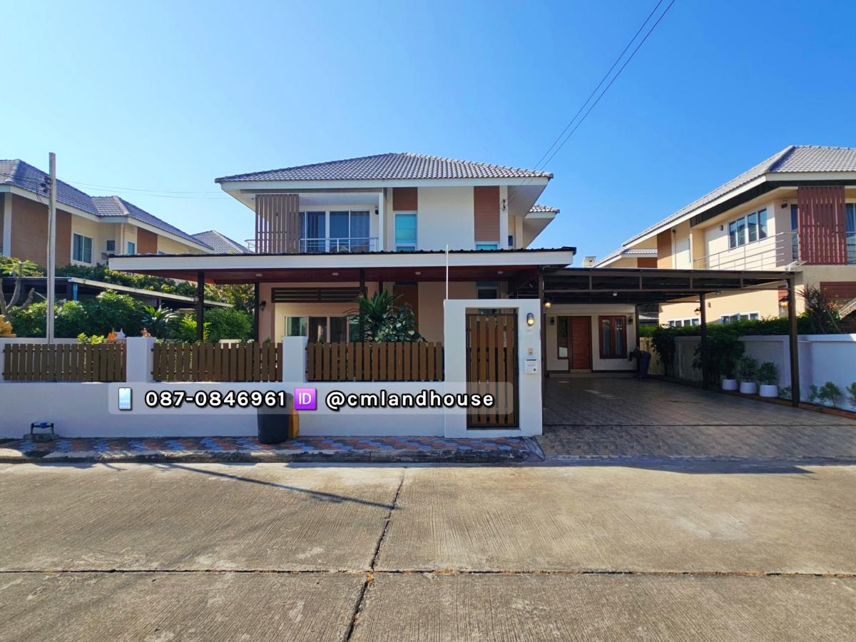 For SaleHouseChiang Mai : Beautiful 4 bedroom house with air conditioning and fully furnished, ready to move in, 9 km from the airport, before reaching Kad Farang Hang Dong.