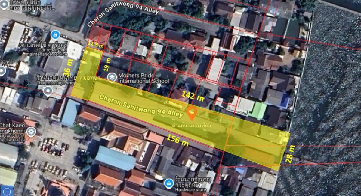 For RentLandPinklao, Charansanitwong : Land for rent on the banks of the Chao Phraya River, Soi Charansanitwong 94, near MRT Bang O Station, area of ​​over 2 rai, only 270 meters into the alley, good atmosphere, quiet.