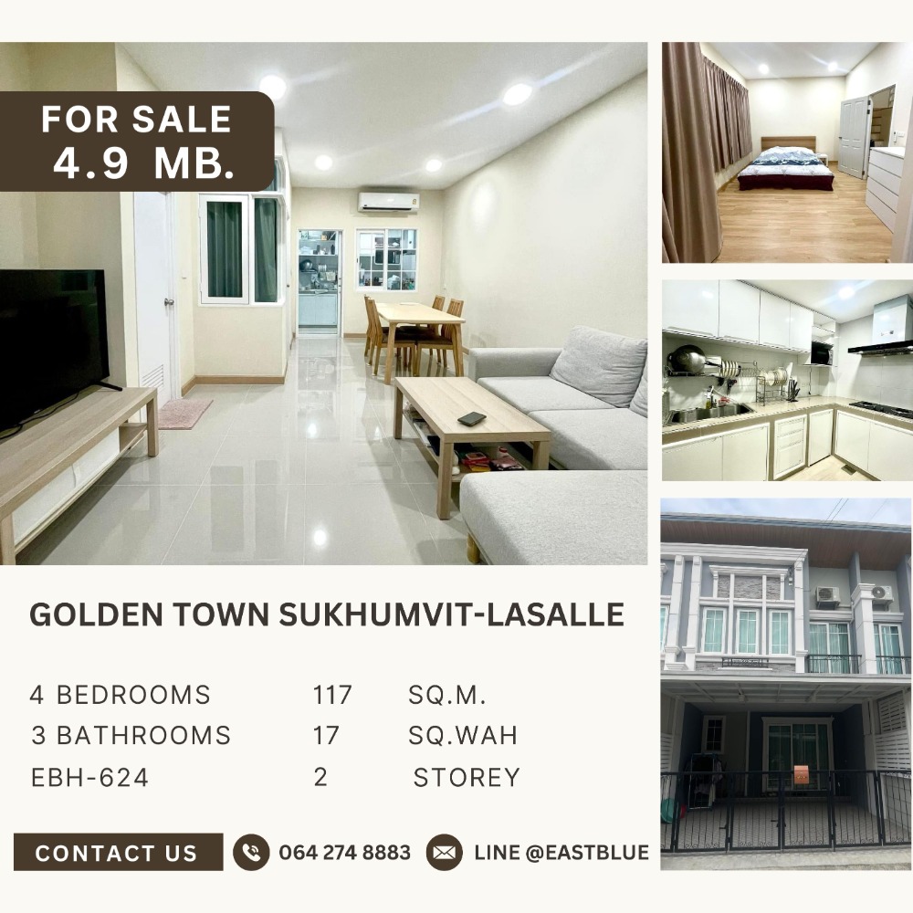 For SaleHouseSamut Prakan,Samrong : 2-storey townhouse, 4 bedrooms, 3 bathrooms, ready to move in 🪄