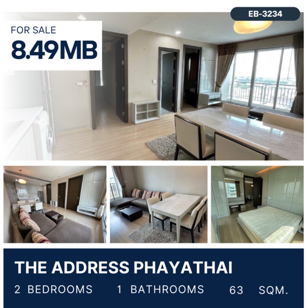 For SaleCondoRatchathewi,Phayathai : 🔥 Dont miss out on this huge discount! 🔥 ​​🏙️ The Address Phayathai 📍 2 bedrooms | 1 bathroom | Size 63.98 sq.m. 💸 Selling for only 8,490,000 baht (negotiable!) 📞 Call: 086-746-8882 (K. Cooper)