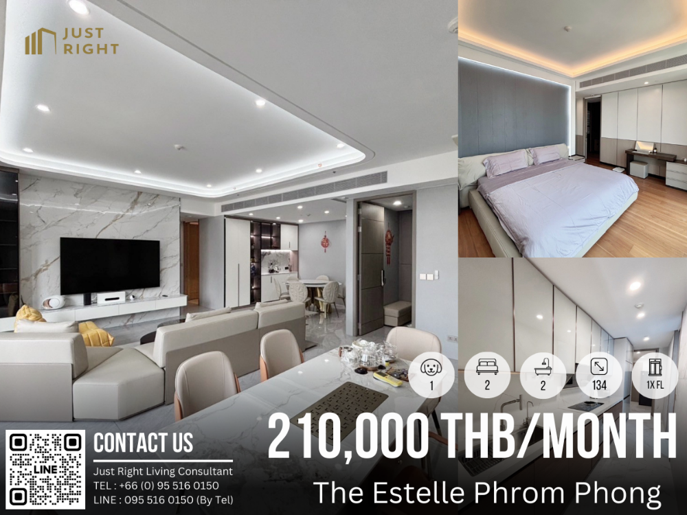 ให้เช่าคอนโดสุขุมวิท อโศก ทองหล่อ : ให้เช่า Pet Friendly The Estelle Phrom Phong 2 ห้องนอน 2 ห้องน้ำ 134* ตร.ม. ชั้น 1x เฟอร์ครบ เครื่องใช้ไฟฟ้าครบ ลดพิเศษเพียง 210,000 บาท/เดือน สญ. 1ปีเท่านั้น