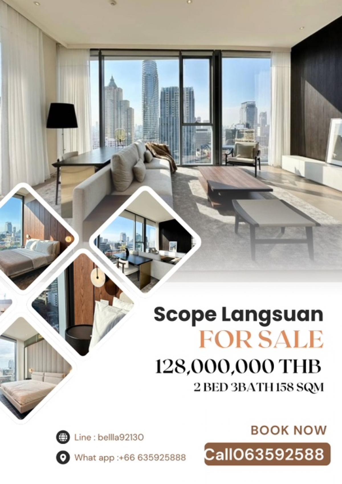 ขายคอนโดวิทยุ ชิดลม หลังสวน : 𝐅𝐨𝐫 𝐒𝐞𝐥𝐥  : Scope Langsuan 2Bed3Bath 154.59sqm 128MB Call:0635925888