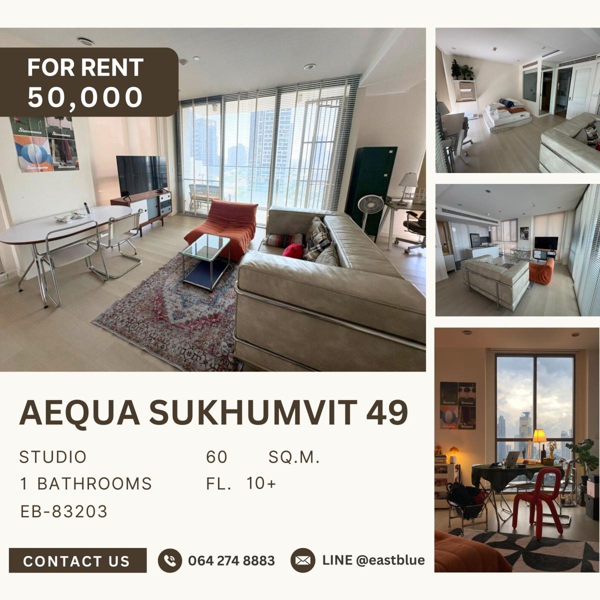 For RentCondoSukhumvit, Asoke, Thonglor : Aequa Sukhumvit 49, Studio bed, 50000 per month