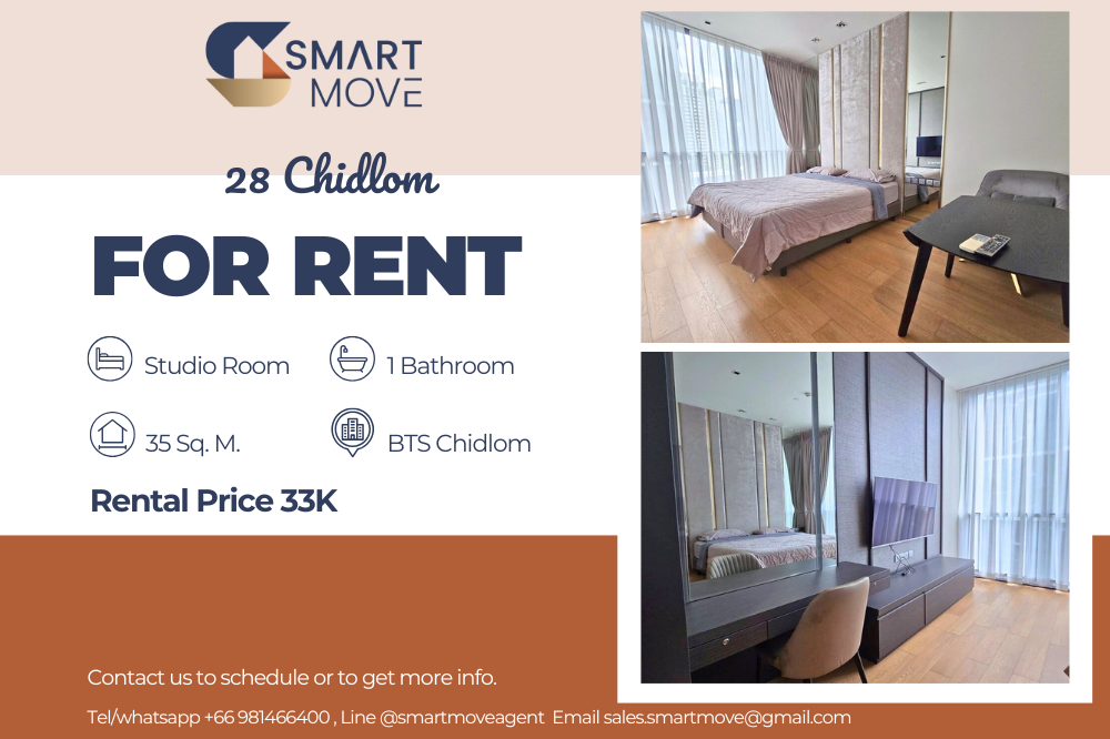 For RentCondoWitthayu, Chidlom, Langsuan, Ploenchit : 🔥FOR RENT !! 🔥Code C20221206561..........28 Chidlom, Studio room, 1 bathroom, furnished, ready to move in📢📢