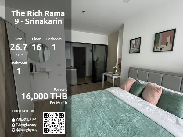 ให้เช่าคอนโดพัฒนาการ ศรีนครินทร์ : SQIOBC ให้เช่าคอนโด The Rich Rama 9 - Srinakarin 26.79 ตร.ม. ชั้น 16 line id : @livinglegacy